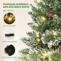 HOMCOM Mini Árvore de Natal Artificial com 35 Luzes LED 60 cm 64 Ramos com Neve Pinha Bagas e Base de Saco de Juta Ø41x60 cm Verde(m-5)