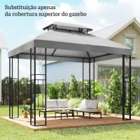 Outsunny Toldo de Substituição 4x3 m com Teto Duplo Orifícios de Drenagem e Proteção UV Apenas Toldo NÃO Inclui Estrutura Cinzento Claro(m-2)