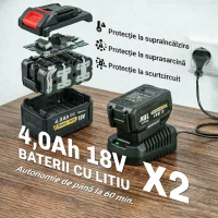 Outsunny Suflător cu Baterie 18V, Suflător de Frunze cu 2 Baterii 4Ah, Motor Brushless 600W, 3 Trepte Viteză 149 km/h, Turbo Boost, 2 Țevi, Încărcător, pentru Grădină Frunze Zăpadă Praful(m-5)