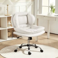 HOMCOM Cadeira de Escritório com Rodas Cadeira para Secretária com Função Inclinável Assento Amplo Sem Braços 60x65x83-93 cm Cinza Claro(m-10)