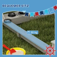 Outsunny Sandkasten mit Sonnendach Piratenschiff, inkl. Kinderküchenspielset, Massivholz, 180 x 103 x 144,5 cm, Grau(m-6)