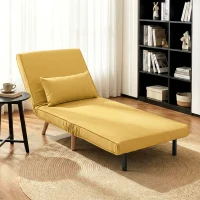 HOMCOM Sofá-Cama Individual Dobrável com Encosto Ajustável em 5 Posições, Sofá-Cama Estofado com Almofada 72x75x85 cm Amarelo(m-2)