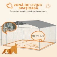PawHut Țarc pentru Câini din Metal cu Acoperiș din Material Oxford și Ușă cu Închidere, 4x4x2,3m(m-4)