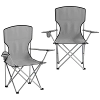 Outsunny Set Scaune de Camping cu Suport pentru Pahare și Genți, Gri(m-1)