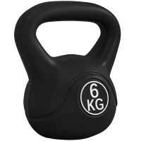 HOMCOM Kettlebell 6kg din plastic și nisip cu bază plată și mâner, 20x13x22 cm, negru(m-1)