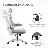 Vinsetto Scaun de Birou Ergonomic cu Înălțime Reglabilă și Tetieră, 60x59x114-122 cm, Gri(m-12)