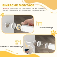 PawHut Treppenschutzgitter Absperrgitter ohne Bohren mit automatische Schließung für Kinder Küche Treppe 76-81 x 76 cm Weiß(m-7)
