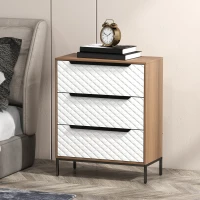 HOMCOM Cómoda com 3 Gavetas de Tecido Frentes com Padrão de Diamante Móvel de Arrumação 59,5x30x73,5 cm Madeira e Branco(m-10)