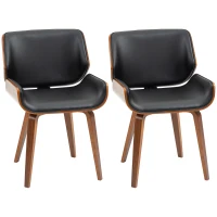 HOMCOM Set de 2 Scaune de Sufragerie Stil Vintage Tapițate din Lemn și Piele PU Sintetică, Negru și Lemn(m-1)