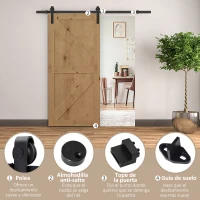 HOMCOM Herraje Puerta Corredera 200 cm Kit de Riel Adecuado para 1 Puerta Granja de Madera de 100 cm de Ancho Acero de Carbono Carga Máx. 90 kg(m-5)