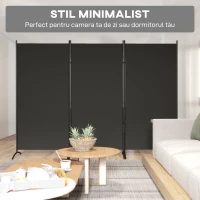 HOMCOM Paravan pliabil de interior cu 3 panouri, realizat din metal și poliester, 253x50x182 cm, negru(m-7)