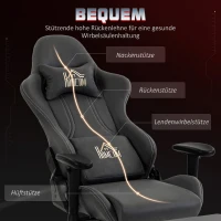 HOMCOM Ergonomischer Gaming-Stuhl mit 3D-Armlehnen, verstellbar, rollbarer Schreibtischstuhl mit Lendenstütze, Grau(m-4)