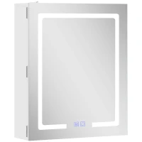 HOMCOM Dulap Baie cu Oglindă LED, 50x15x60 cm Mobilă Baie cu Funcție Anti-Aburire, Rafturi Reglabile, 3 Temperaturi de Lumină Dimmabile, Dulap Montat pe Perete din Sticlă, Alb(m-1)