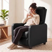 HOMCOM Fotoliu Relax Reclinabil Manual 155° cu Suport pentru Picioare, din Piele Ecologică PU, pentru Living și Dormitor, 69x91x100 cm, Negru(m-8)
