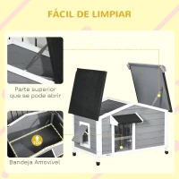 PawHut Casa para Cães de Madeira Casa para Animais de Estimação com Teto Asfáltico 2 Janelas Porta com Cortina 97x72x65 cm Cinza(m-5)