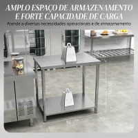 HOMCOM Mesa de Trabalho em Aço Inoxidável com 2 Prateleiras para Cozinha, Garagem e Oficina, Carga 100 kg, 90x60x86 cm, Prateado(m-5)