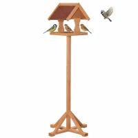 PawHut Vogelfutterhaus mit Ständer wetterfestes Dach Holz Vogelhaus Futterhaus Vogelständer Spielstand für den Aussenbereich Natur 55 x 55 x 144 cm(m-12)