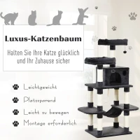 PawHut Katzenbaum Luxus mit Hängematte Katzenhaus Kletterbaum mit Hängematte und Katzenhaus Katzenspielturm Dunkelgrau 60 x 48 x 144 cm(m-5)