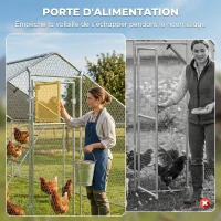 PawHut Enclos poulailler extérieur parc grillagé 12 m² avec perchoir et mangeoire acier galvanisé Ø25mm 300x400x195cm argent(m-6)