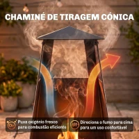 Outsunny Braseiro de Exterior com Chaminé Cónica 41x40,5x97 cm em Aço Carbono com Malha de Proteção para Pátio e Terraço Preto(m-4)