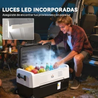 HOMCOM Nevera Compresor 30,5L -20℃-20℃ 12 / 24V DC y 100-240V CA con 2 Ruedas y Compartimento Congelador 72,6x39x37,3 cm Negro(m-6)