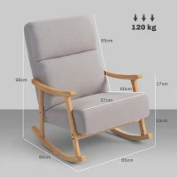 HOMCOM Poltrona Baloiço Moderna em Borrego com Apoio para os Braços de Madeira de Faia Poltrona de Amamentação 65x90x98 cm Cinza(m-3)