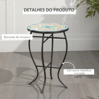 Outsunny Mesa de Jardim Redonda Mesa Auxiliar de Mosaico com Pés de Metal para Pátio Terraço Exterior Varanda Ø35,5x53,5 cm Turquesa(m-6)