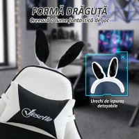 Vinsetto Scaun Gaming cu Urechi de Iepuraș, Suport pentru Picioare, Perne, Reclinabil și cu Înălțime Reglabilă, Negru(m-4)