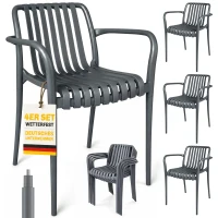 Outsunny Gartenstühle 4er Set Stapelbare Terrassenstühle mit Lamelldesign Armlehnen, Ergonomisch Dunkelgrau(m-12)