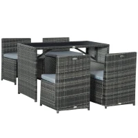 Outsunny Gartenmöbelset für 4 Personen, 4 Stühle & 1 Tisch, inkl. Sitzauflagen, Polyrattan, rostfreier Stahlrahmen, Grau(m-1)