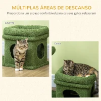 PawHut Árvore Arranhador para Gatos Desenho de Cacto com Cama Casa de Pelúcia Poste de Sisal e Bola Suspensa 68x30x67cm Verde(m-4)