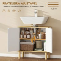 HOMCOM Móvel para Baixo do Lavatório com Prateleira Ajustável, Armário para Lavatório sem Pedestal com Portas Caneladas 60x30x61 cm Branco(m-6)
