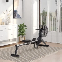 HOMCOM Rudergerät mit 16 Widerstandsstufen einklappbar rollbar 225 x 55 x 88cm Stahl Schwarz(m-10)