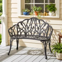 Outsunny Gartenbank 2-Sitzer Gussaluminium wetterfest Outdoor Sitzbank mit Tulpen-Rückenlehne Blumenmotiv 99 x 57 x 78 cm(m-2)