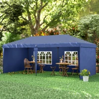 Outsunny Tenda Dobrável 6x3 m Pop-up com 4 Laterais Desmontáveis Tenda de Jardim com 2 Janelas Visíveis Saco de Transporte Azul(m-9)