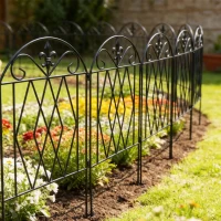 Outsunny Conjunto de 4 Cercas de Jardim Metálicas 125x56 cm com Design Arqueado Resistentes e Fáceis de Instalar para Pátio Relvado Preto(m-10)