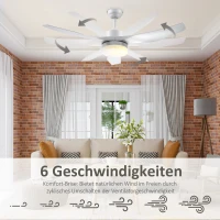HOMCOM Deckenventilator mit LED-Licht, 2-in-1 Design, mit Timer, Fernbedienung, Deckenlampe mit Ventilator, Weiß(m-4)
