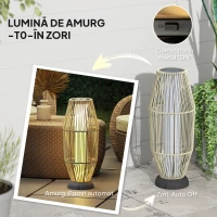 Outsunny Lampă Solară de Grădină cu iluminare LED, din PE, Ratan și Oțel, Ø26x72 cm, Gri(m-5)