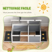 PawHut Maison enclos cage pour petit animal tortue avec 2 espaces support de lampe 81 x 48 x 31,5 cm gris(m-6)