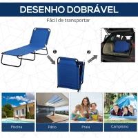 Outsunny Espreguiçadeira de Jardim Dobrável com Toldo e Encosto Reclinável para Jardim Terraço Campismo 187x58x36cm Azul(m-6)