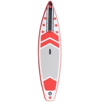 Outsunny Aufblasbares Surfbrett 320 cm Surfboard Stand Up Board mit Paddel faltbar EVA Rutschfest inkl. Zubehör Weiß+Rot(m-1)