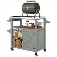 Outsunny Desserte jardin chariot de barbecue sur roulettes avec plateau en acier inoxydable 107x49,5x92,5cm gris(m-12)