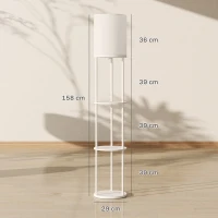 HOMCOM Candeeiro de Pé com Prateleiras 3 Temperaturas de Cor Controlo Remoto e Casquilho E27 Ø29x158 cm Branco(m-3)