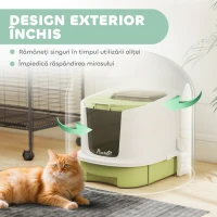 PawHut Litieră închisă pentru Pisici cu 2 Uși, Tavă Extractibilă, Lopățică și Deodorant, din PP, 40.5x52.5x42.5 cm, Verde(m-4)