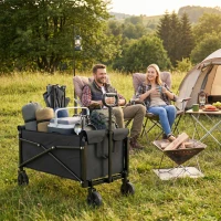 Outsunny 80L Festivalwagen auf Rädern, kompakter faltbarer Gartenwagen mit verstellbarem Griff, Schwarz(m-7)