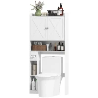 HOMCOM Meuble WC dessus de toilette avec placard à porte de grange, étagère réglable, compartiments et porte-papier, blanc(m-12)