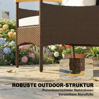 Outsunny Rattan Bistroset 3 teiliges FSC Gartenmöbel-Set mit 2 Sessel, 2-Ebene Holz-Tisch, dicke waschbare Kissen(m-6)