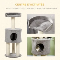 PawHut Arbre à chat griffoirs grattoirs sisal naturel arbre à grimper niche plate-forme en peluche hauteur 103 cm gris(m-5)