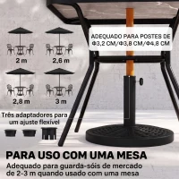 Outsunny Base de Chapéu de Sol Redonda Suporte para Chapéu de Sol Preenchido de Cimento Peso 9,5 kg para Mastros de Ø38/48 mm Preto(m-4)