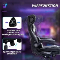 Vinsetto Gaming Stuhl mit Schaukelfunktion und Lautsprecher, Lenden- und Nackenstütze, für Spielzimmer, Kunstleder, Grau+Schwarz(m-6)